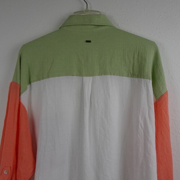Rip Curl Button Up Top Women's Size L White Colorblock Long Sleeve Beach CoverUp - Picture 6 of 10